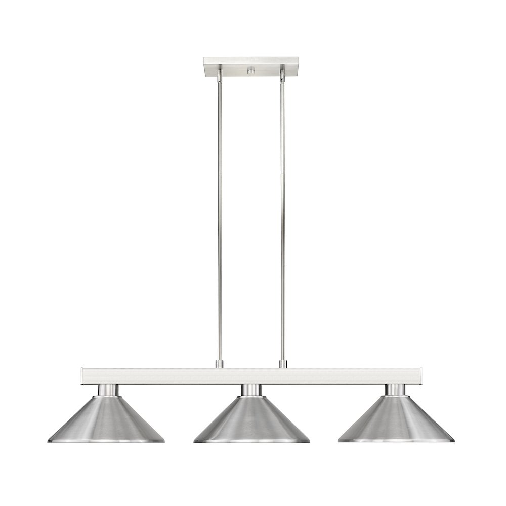 Z-Lite Players 3 Light Billiard, Steel Frame, Brushed Nickel Shade Color. Picture 2