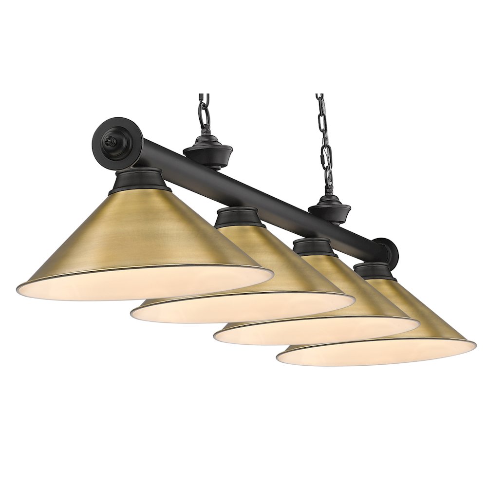 Z-Lite Cordon 4 Light Billiard, Steel Frame, Rubbed Brass Shade Color. Picture 4