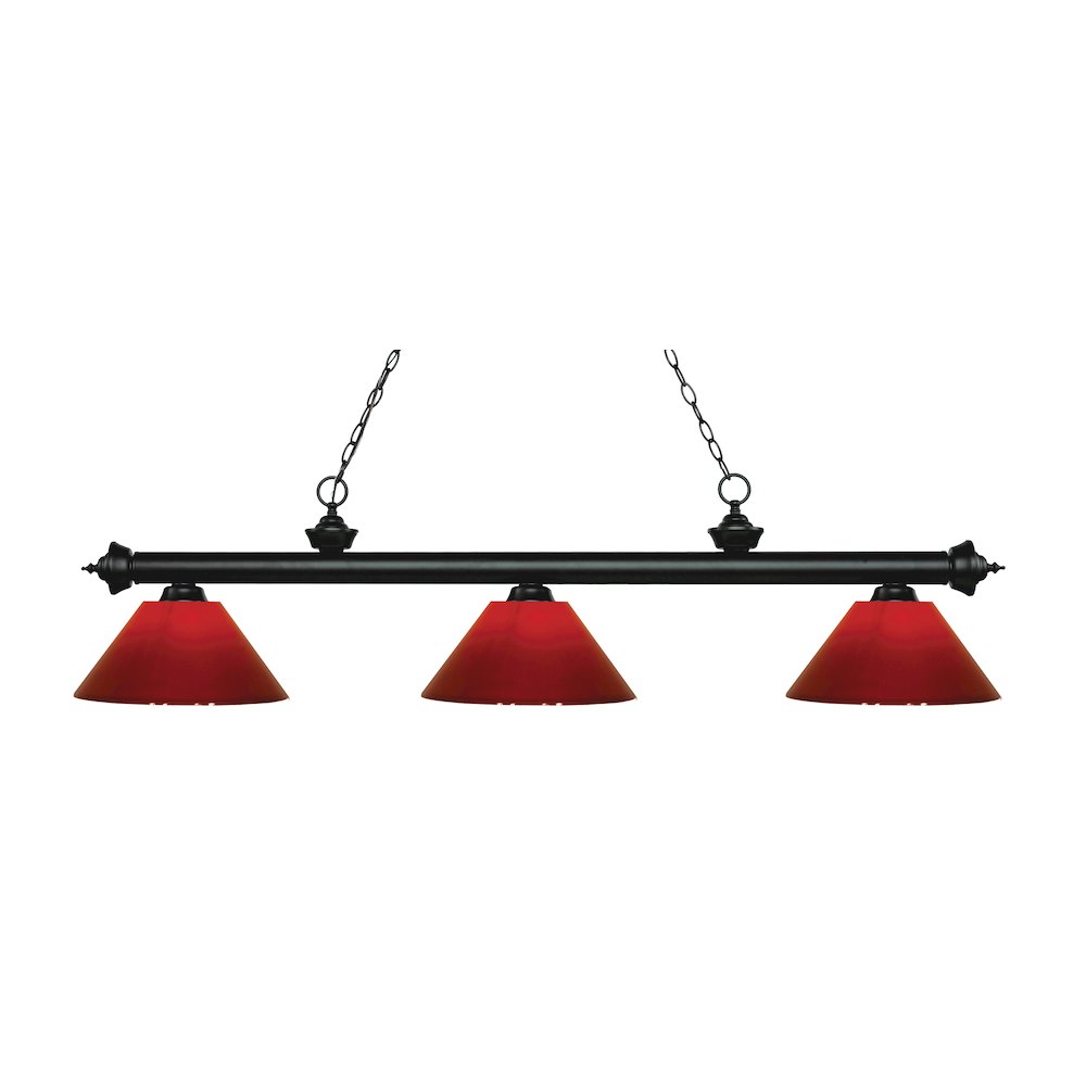 Z-Lite Riviera 3 Light Billiard, Steel Frame, Red Shade Color. Picture 1