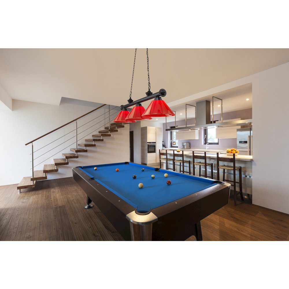 Z-Lite Cordon 3 Light Billiard, Steel Frame, Red Shade Color. Picture 6