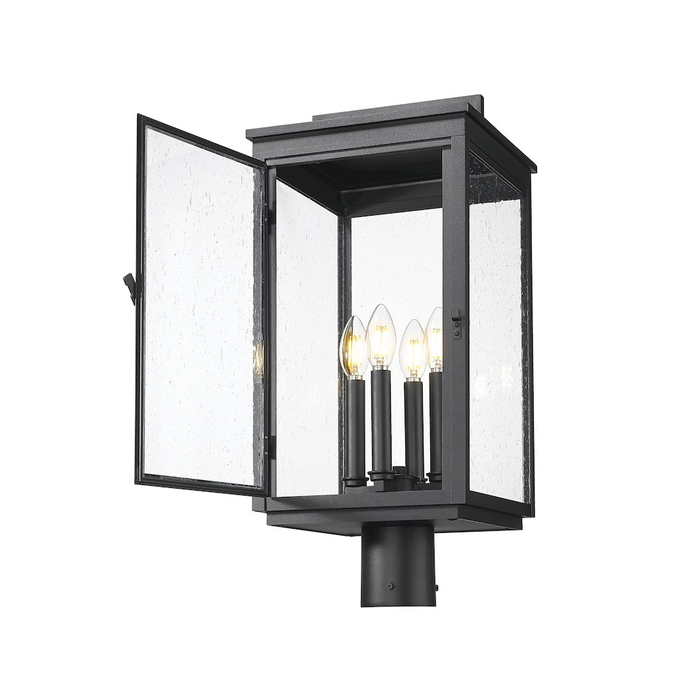 Z-Lite Hartwell 4 Light Outdoor Post Mount Fixture in Sand Black color. Picture 2