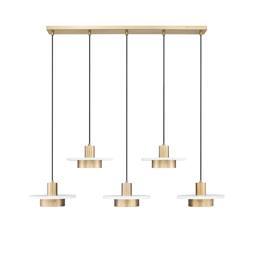 Z-Lite 5 Light Linear Chandelier, Matte White + Modern Gold. Picture 2