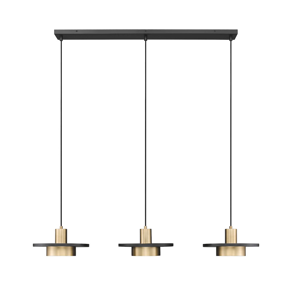 Z-Lite 3 Light Linear Chandelier, Matte Black + Modern Gold. Picture 2