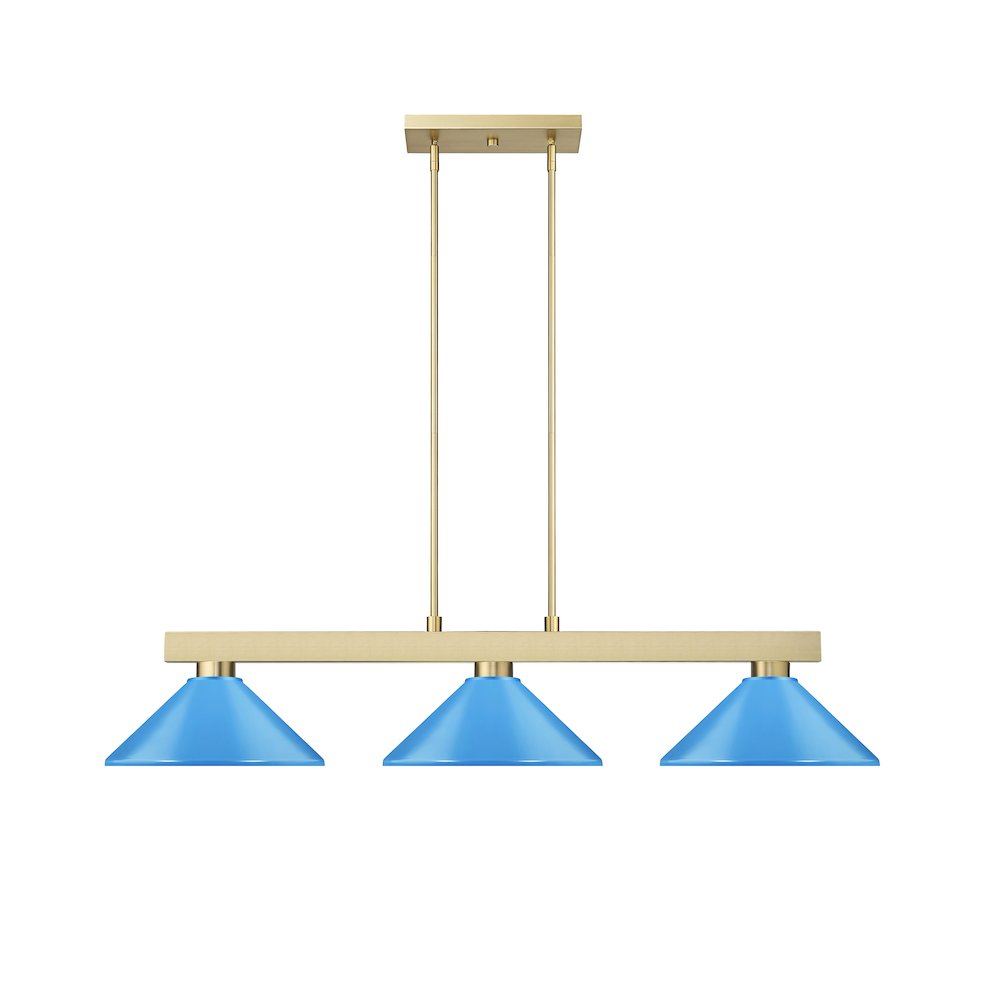 Z-Lite Cobalt 3 Light Billiard, Steel Frame, Electric Blue Shade Color. Picture 2
