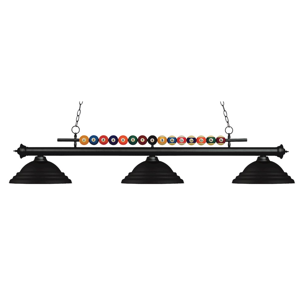 Z-Lite Shark 3 Light Billiard, Steel Frame, Matte Black Shade Color. Picture 1