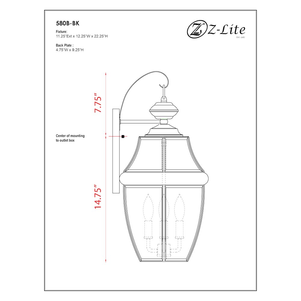 Z-Lite 3 Light Outdoor Wall Light. Picture 9
