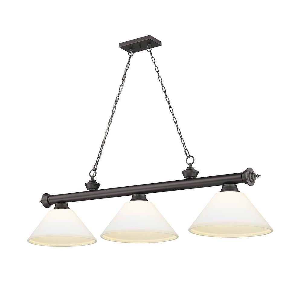 Z-Lite Cordon 3 Light Billiard, Steel Frame, Matte Opal Shade Color. Picture 1