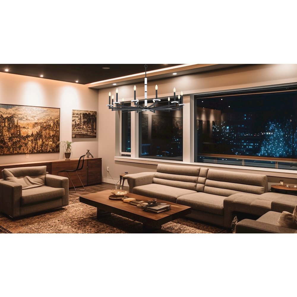Z-Lite Kaden 12 Light Chandelier in Matte Black color, Steel frame. Picture 6