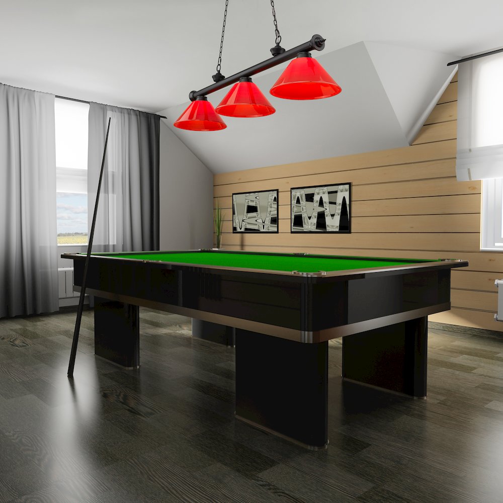 Z-Lite Cordon 3 Light Billiard, Steel Frame, Red Shade Color. Picture 7