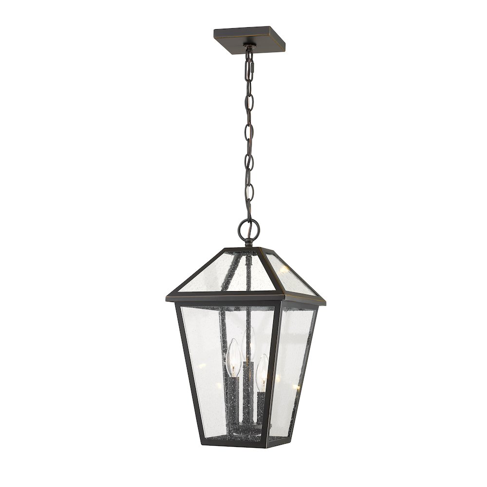 Z-Lite Talbot 3 Light Outdoor Chain Mount Ceiling Fixture, Oil Rubbed Bronze. Picture 3