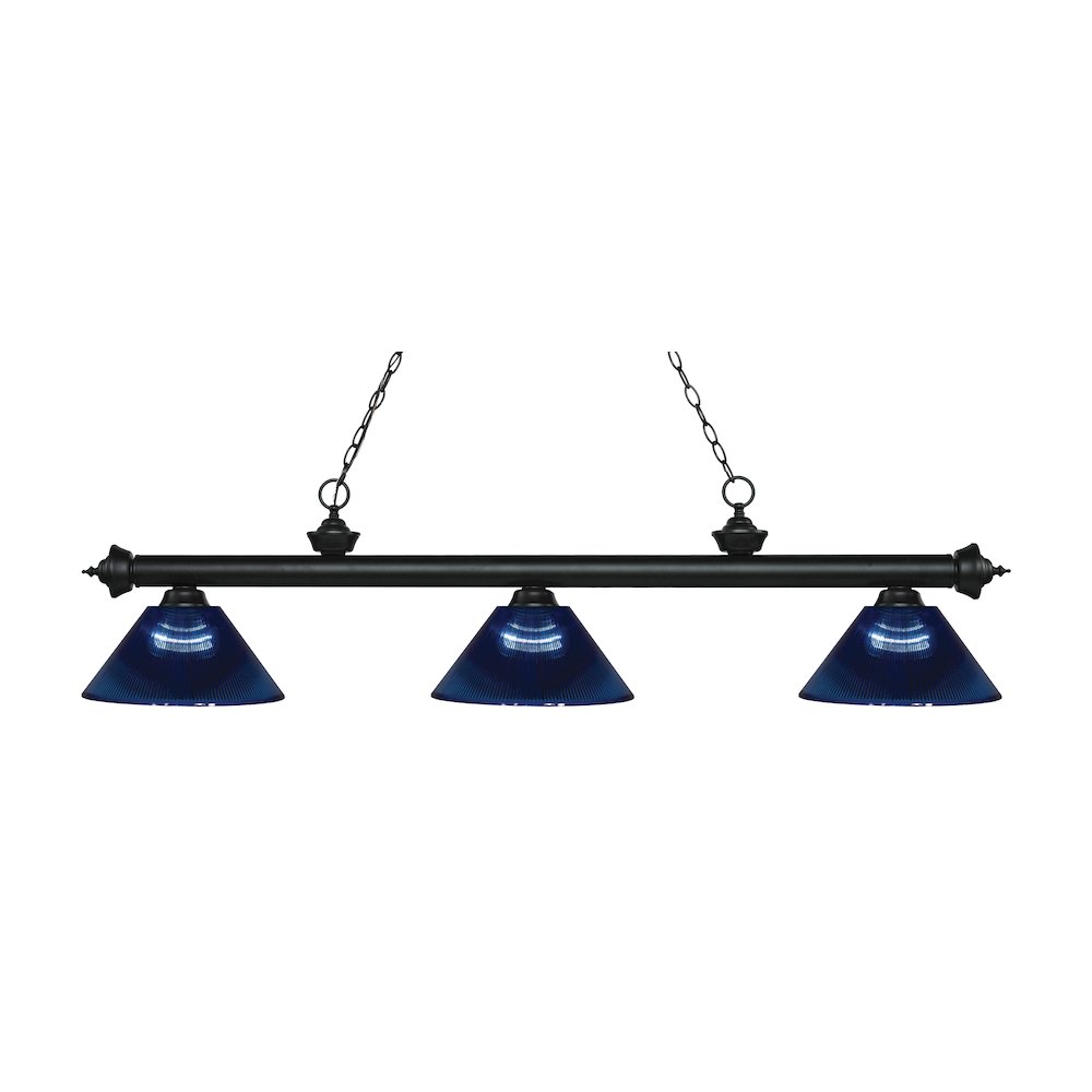 Z-Lite Riviera 3 Light Billiard, Steel Frame, Dark Blue Shade Color. Picture 1