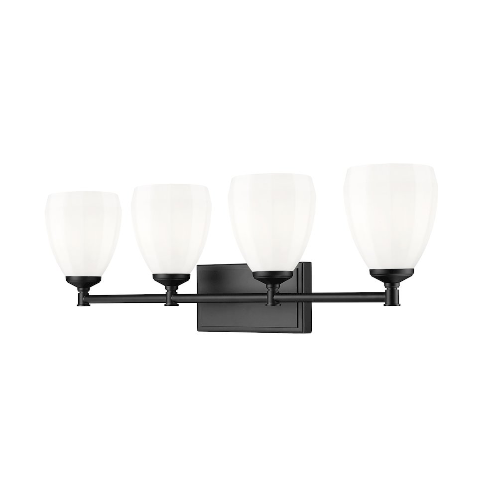 Z-Lite Oren 4 Light Vanity in Matte Black color, Steel frame. Picture 1
