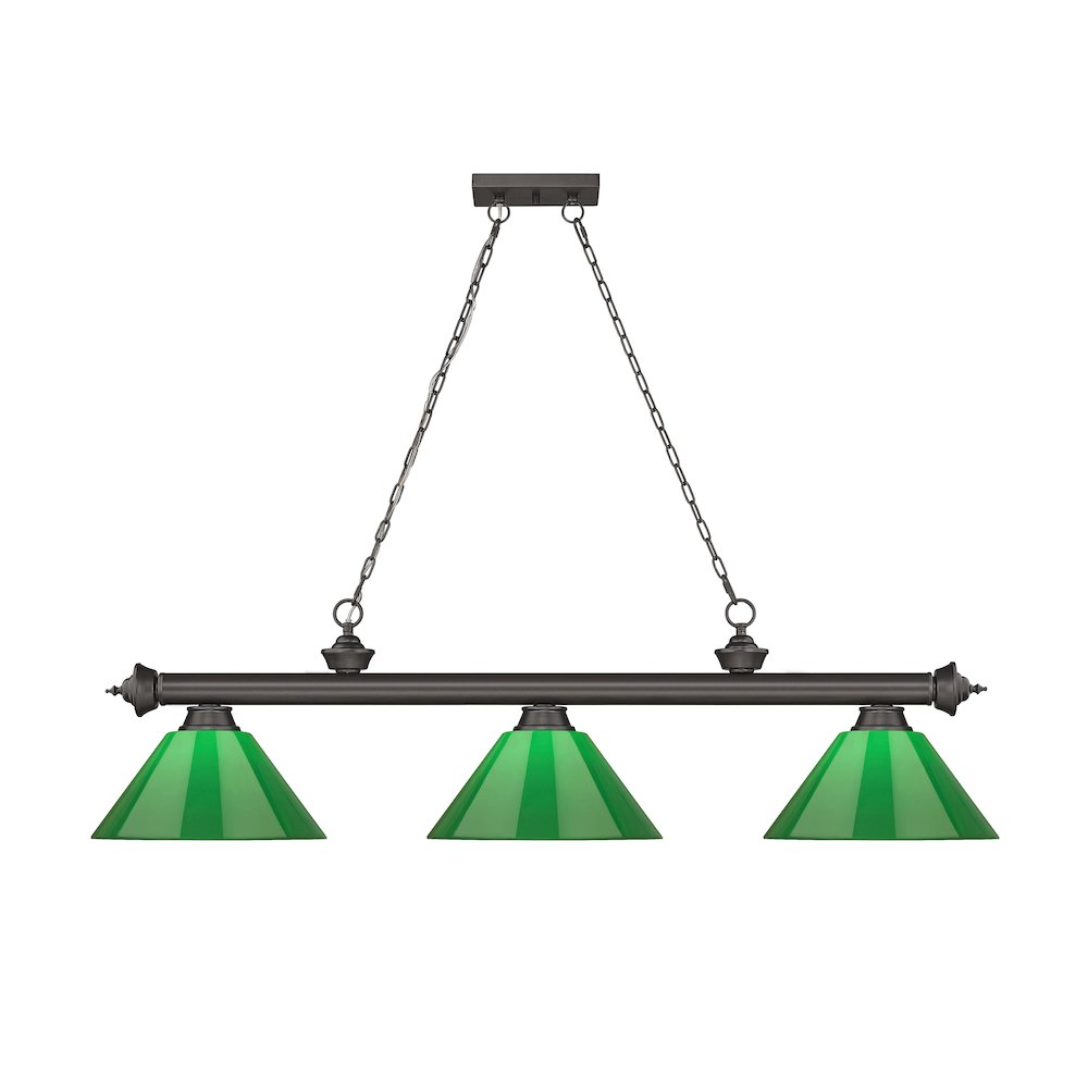 Z-Lite Cordon 3 Light Billiard, Steel Frame, Green Shade Color. Picture 2