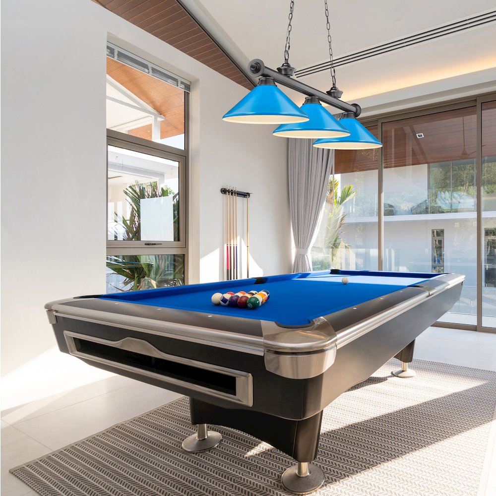 Z-Lite Cordon 3 Light Billiard, Steel Frame, Electric Blue Shade Color. Picture 6