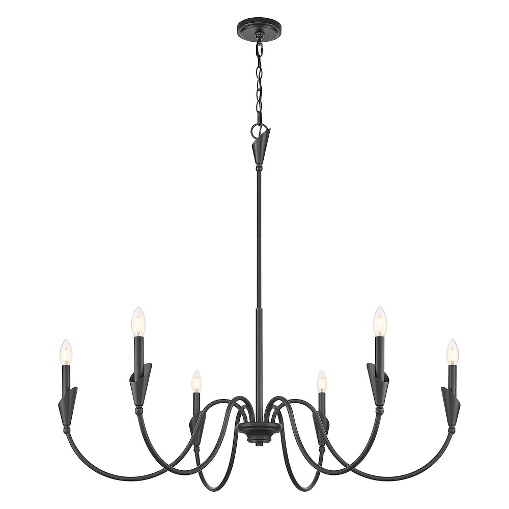 Z-Lite Claudelle 6 Light Chandelier in Matte Black color, Steel frame. Picture 2