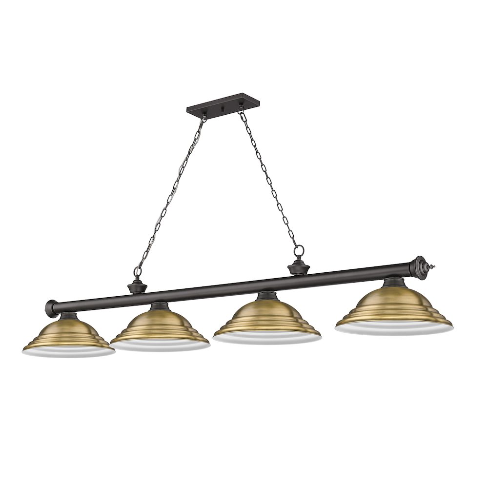Z-Lite Cordon 4 Light Billiard, Steel Frame, Rubbed Brass Shade Color. Picture 5