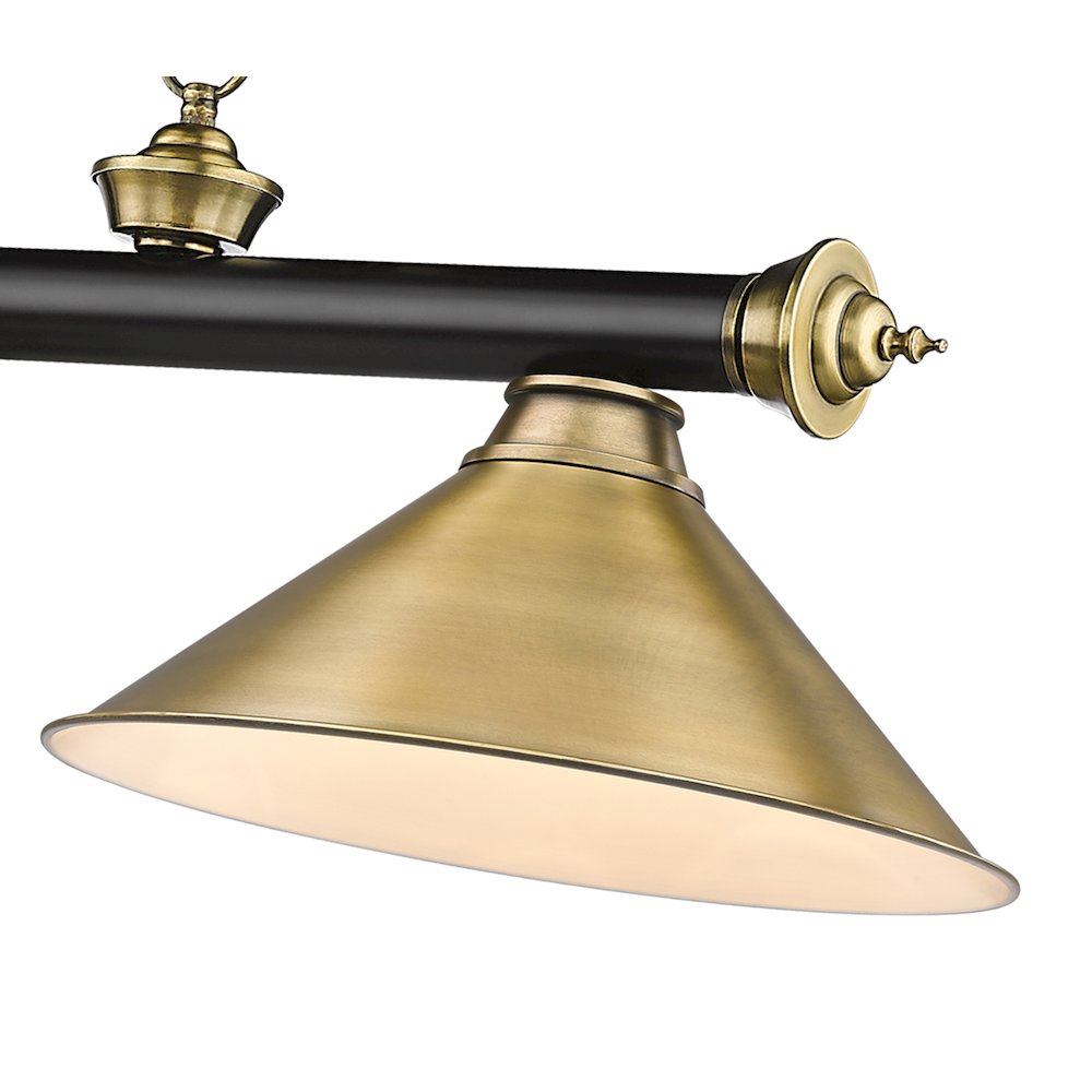 Z-Lite Cordon 3 Light Billiard, Steel Frame, Rubbed Brass Shade Color. Picture 4