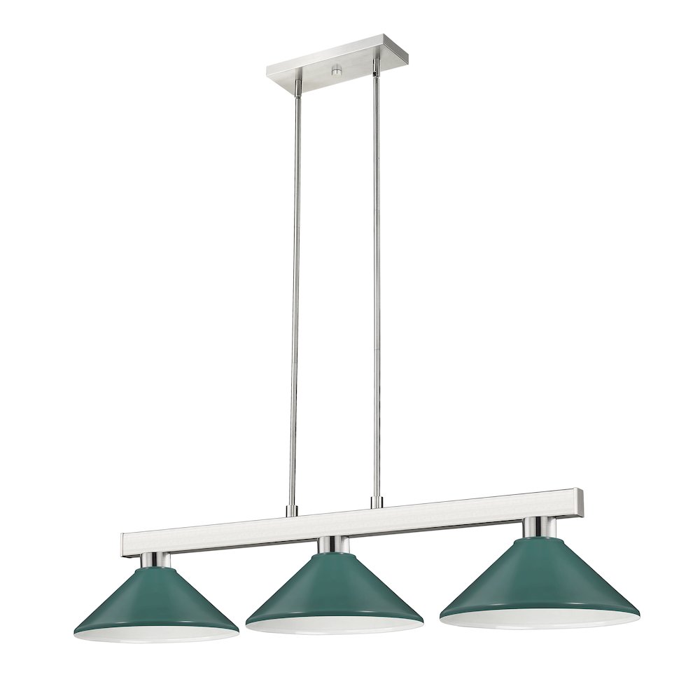 Z-Lite Cobalt 3 Light Billiard, Steel Frame, Dark Green Shade Color. Picture 5