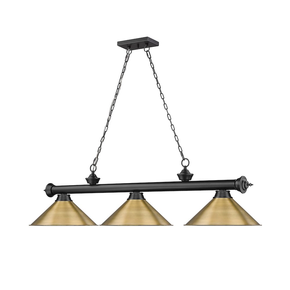 Z-Lite Cordon 3 Light Billiard, Steel Frame, Rubbed Brass Shade Color. Picture 3
