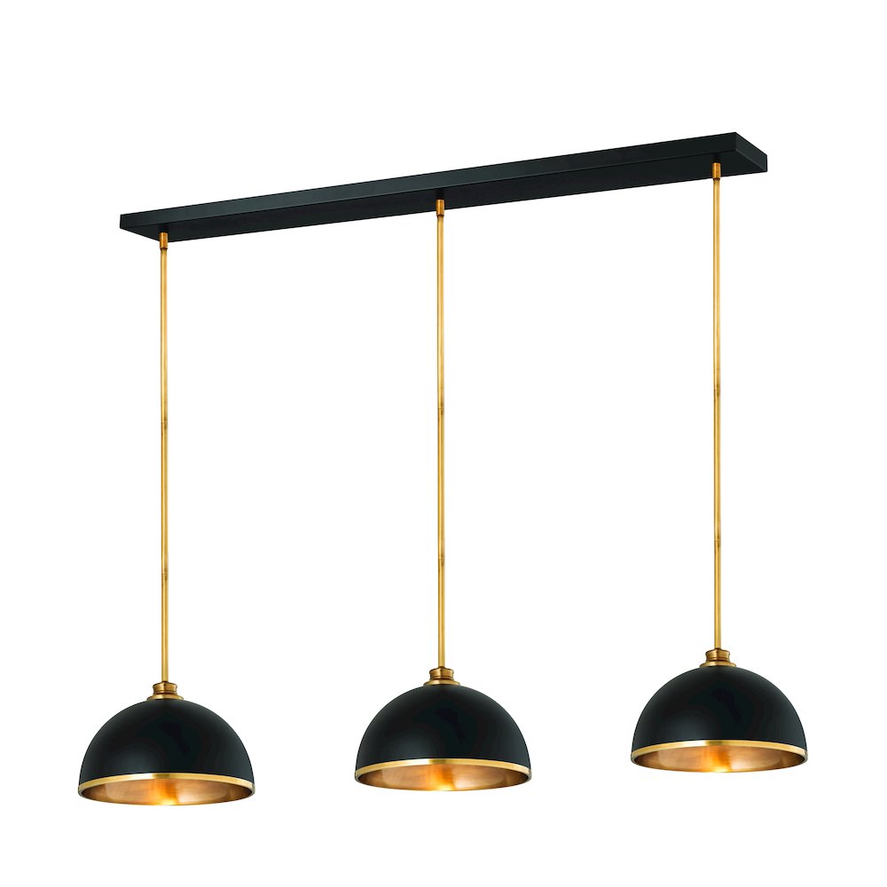 Z-Lite 3 Light Pendant, Matte Black + Rubbed Brass Frame Finish. Picture 1