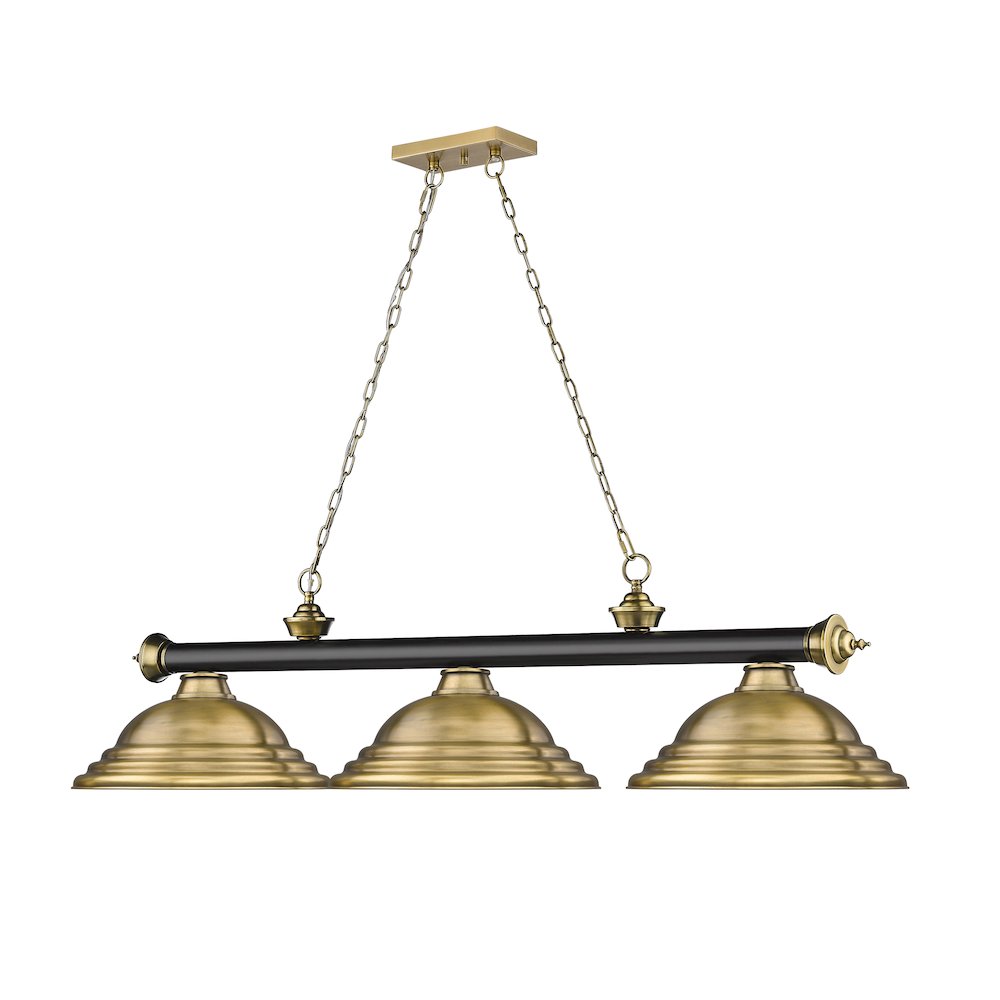 Z-Lite Cordon 3 Light Billiard, Steel Frame, Rubbed Brass Shade Color. Picture 3