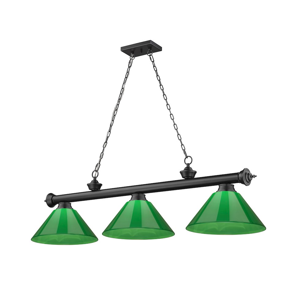 Z-Lite Cordon 3 Light Billiard, Steel Frame, Green Shade Color. Picture 1