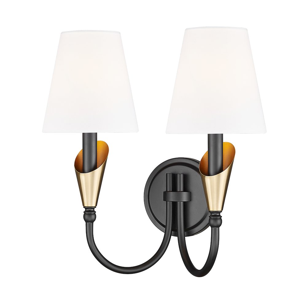 Z-Lite Claudelle 2 Light Wall Sconce in Matte Black + Modern Gold color. Picture 1
