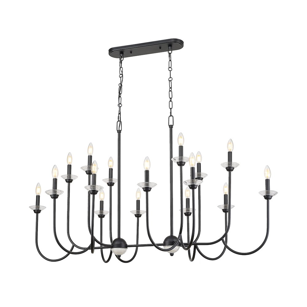 Z-Lite Allistair 16 Light Linear Chandelier in Matte Black color, Steel frame. Picture 2
