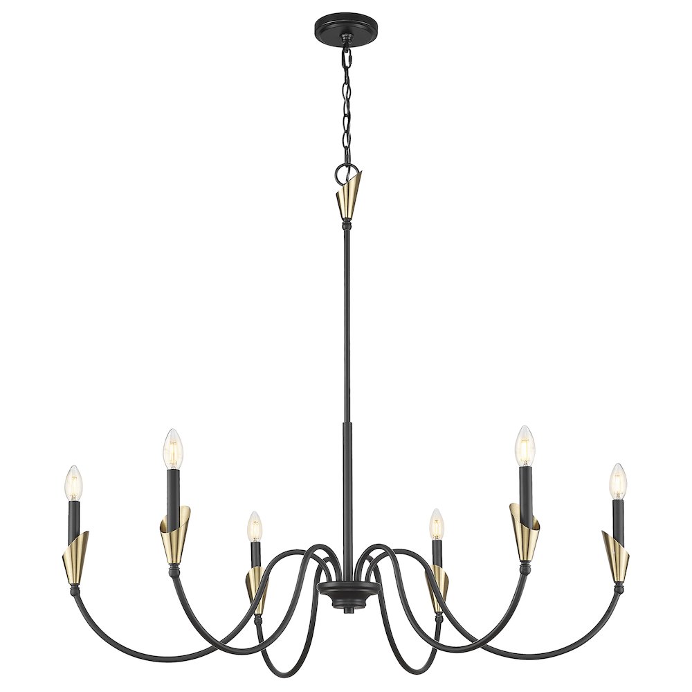 Z-Lite Claudelle 6 Light Chandelier in Matte Black + Modern Gold color. Picture 2
