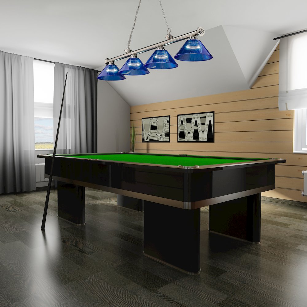 Z-Lite Cordon 4 Light Billiard, Steel Frame, Dark Blue Shade Color. Picture 6
