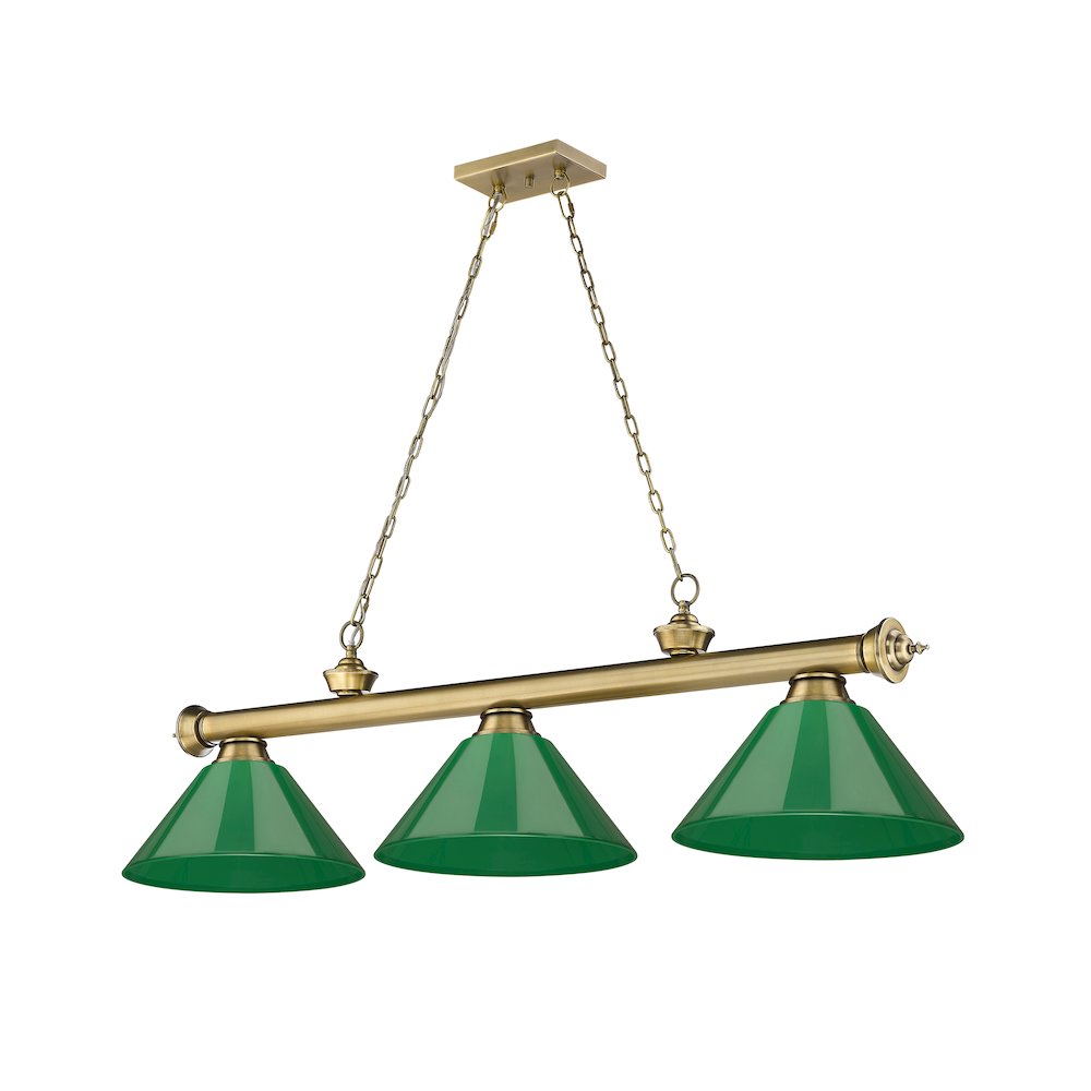 Z-Lite Cordon 3 Light Billiard, Steel Frame, Green Shade Color. Picture 5