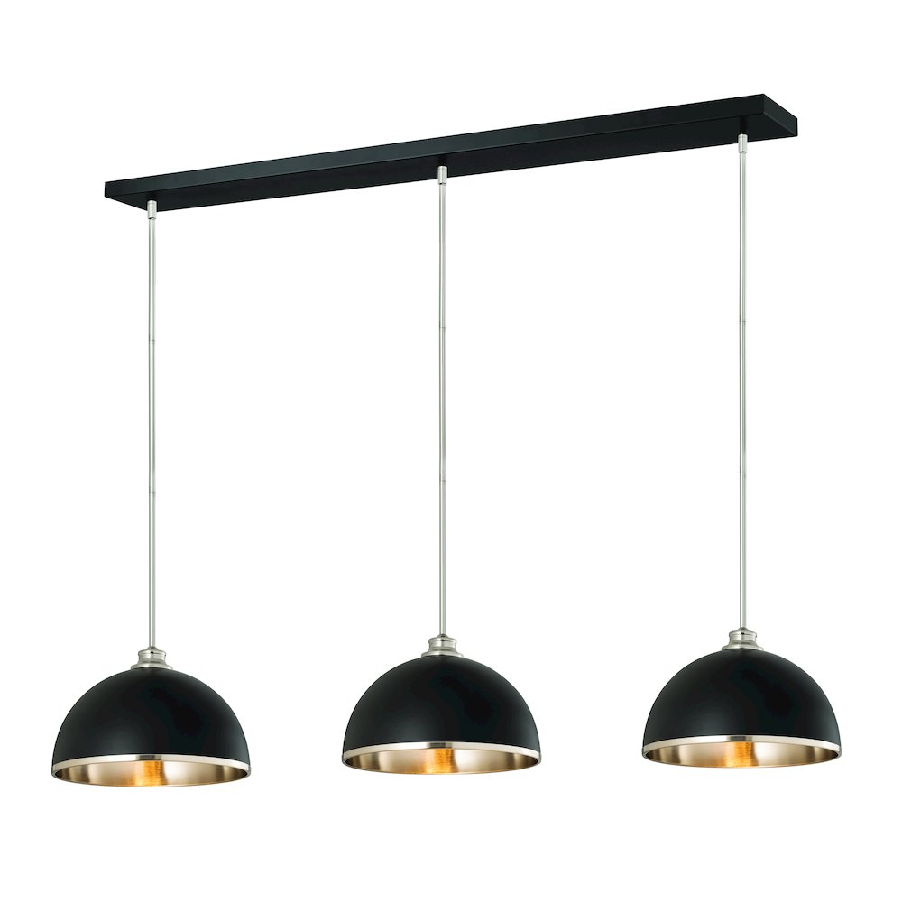 Z-Lite 3 Light Pendant, Matte Black + Brushed Nickel Frame Finish. Picture 1