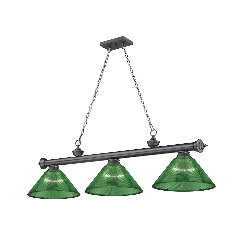 Z-Lite Cordon 3 Light Billiard, Steel Frame, Green Shade Color. Picture 1