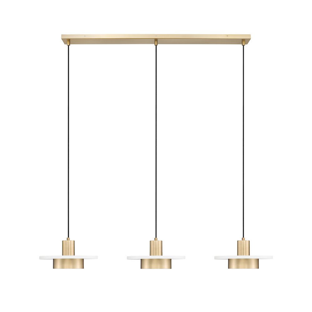 Z-Lite 3 Light Linear Chandelier, Matte White + Modern Gold. Picture 2
