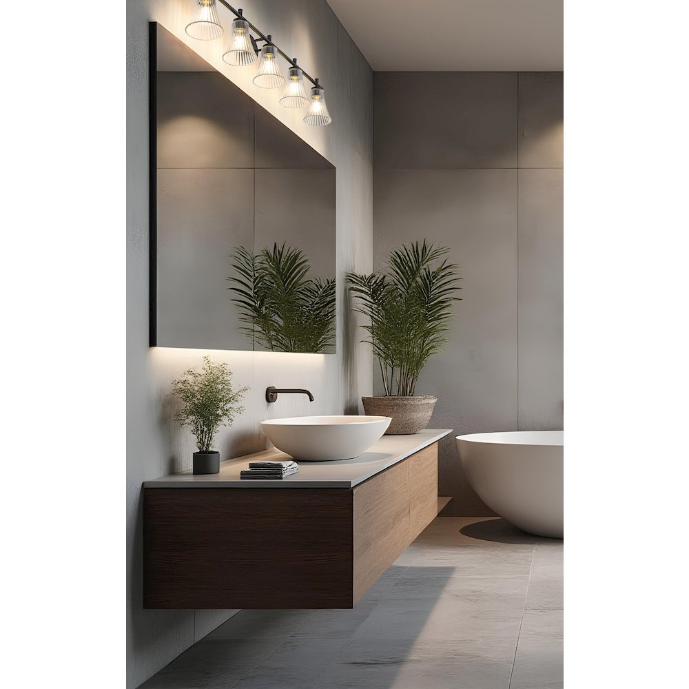 Z-Lite Belle 5 Light Vanity in Matte Black color, Steel frame. Picture 7