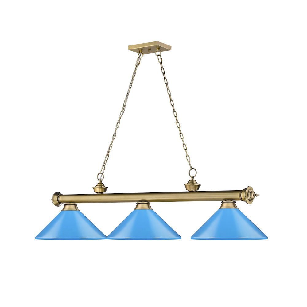 Z-Lite Cordon 3 Light Billiard, Steel Frame, Electric Blue Shade Color. Picture 3