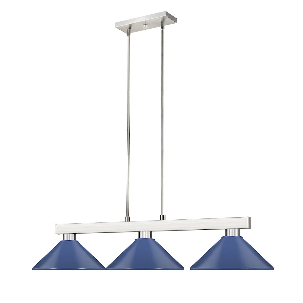 Z-Lite Cobalt 3 Light Billiard, Steel Frame, Navy Blue Shade Color. Picture 3