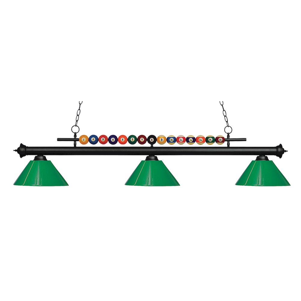 Z-Lite Shark 3 Light Billiard, Steel Frame, Green Shade Color. Picture 1