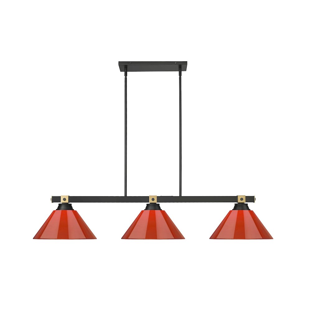 Z-Lite Bronte 3 Light Billiard, Steel Frame, Red Shade Color. Picture 2