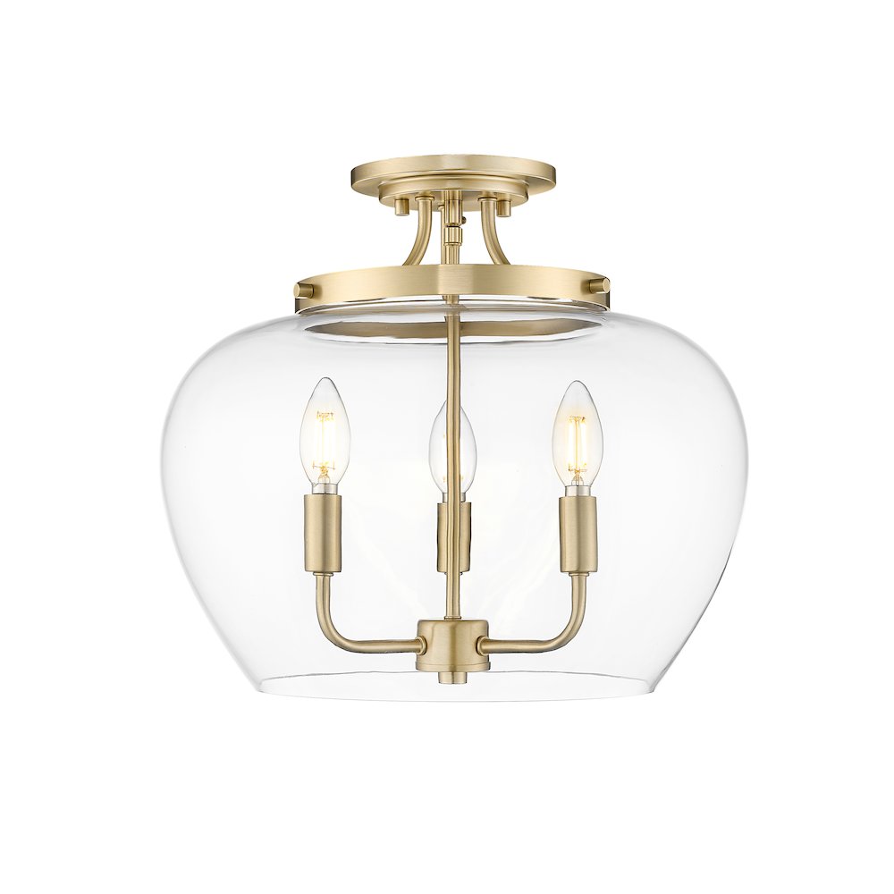 Z-Lite 3 Light Semi Flush Mount, Burnished Brass. Picture 1