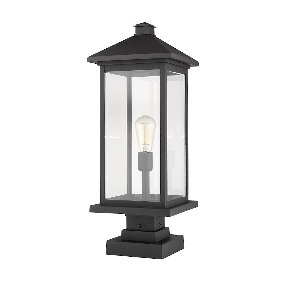 Z-Lite Portland 1 Light Outdoor Pier Mounted Fixture in Black Frame Finish. Picture 2