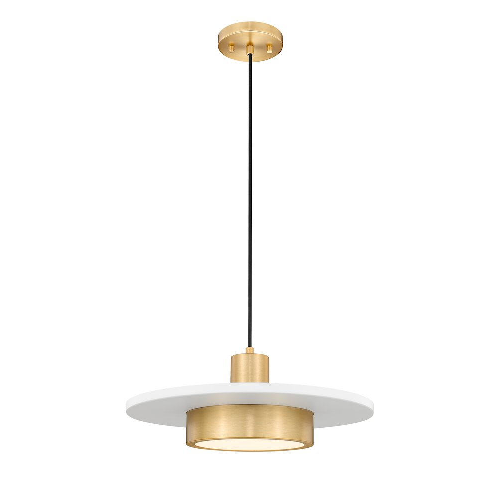 Z-Lite 1 Light Pendant, Matte White + Modern Gold. Picture 1