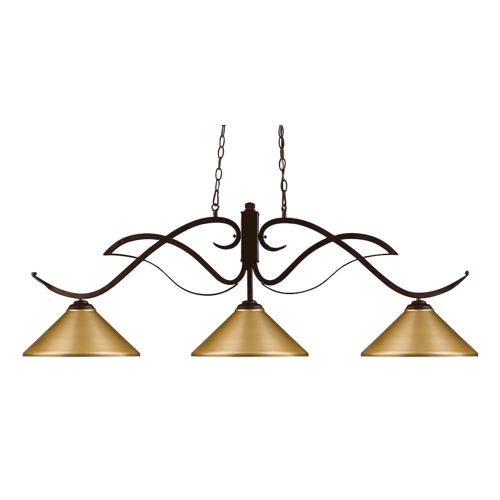 Z-Lite Phoenix 3 Light Billiard, Steel Frame, Satin Gold Shade Color. Picture 1