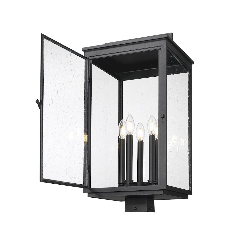 Z-Lite Hartwell 5 Light Outdoor Post Mount Fixture in Sand Black color. Picture 2