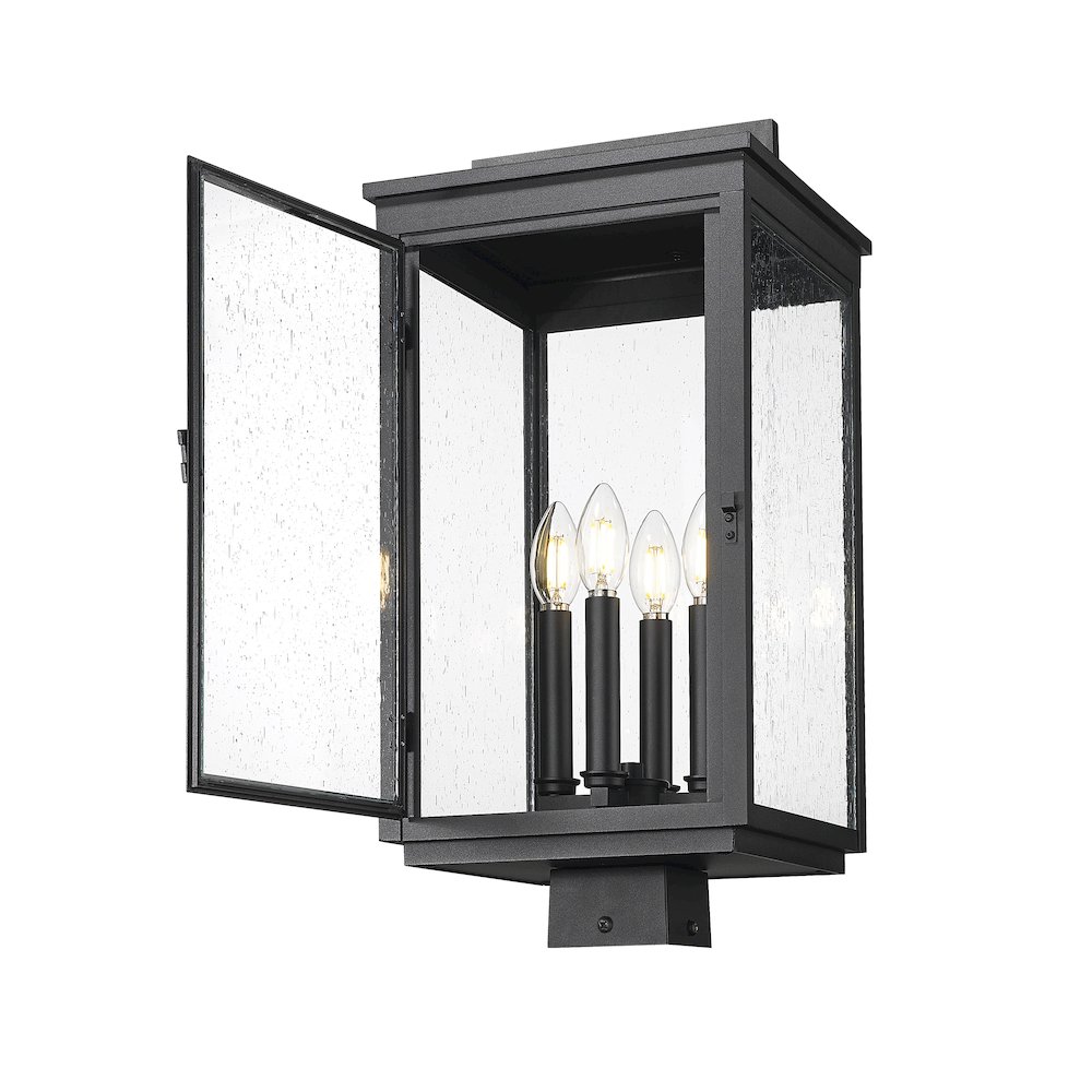 Z-Lite Hartwell 4 Light Outdoor Post Mount Fixture in Sand Black color. Picture 2