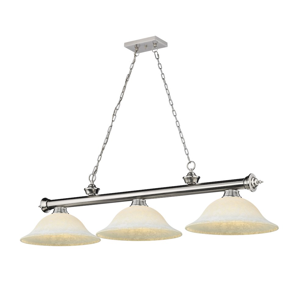 Z-Lite Cordon 3 Light Billiard, Steel Frame, White Mottle Shade Color. Picture 1