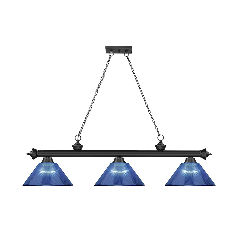 Z-Lite Cordon 3 Light Billiard, Steel Frame, Dark Blue Shade Color. Picture 2