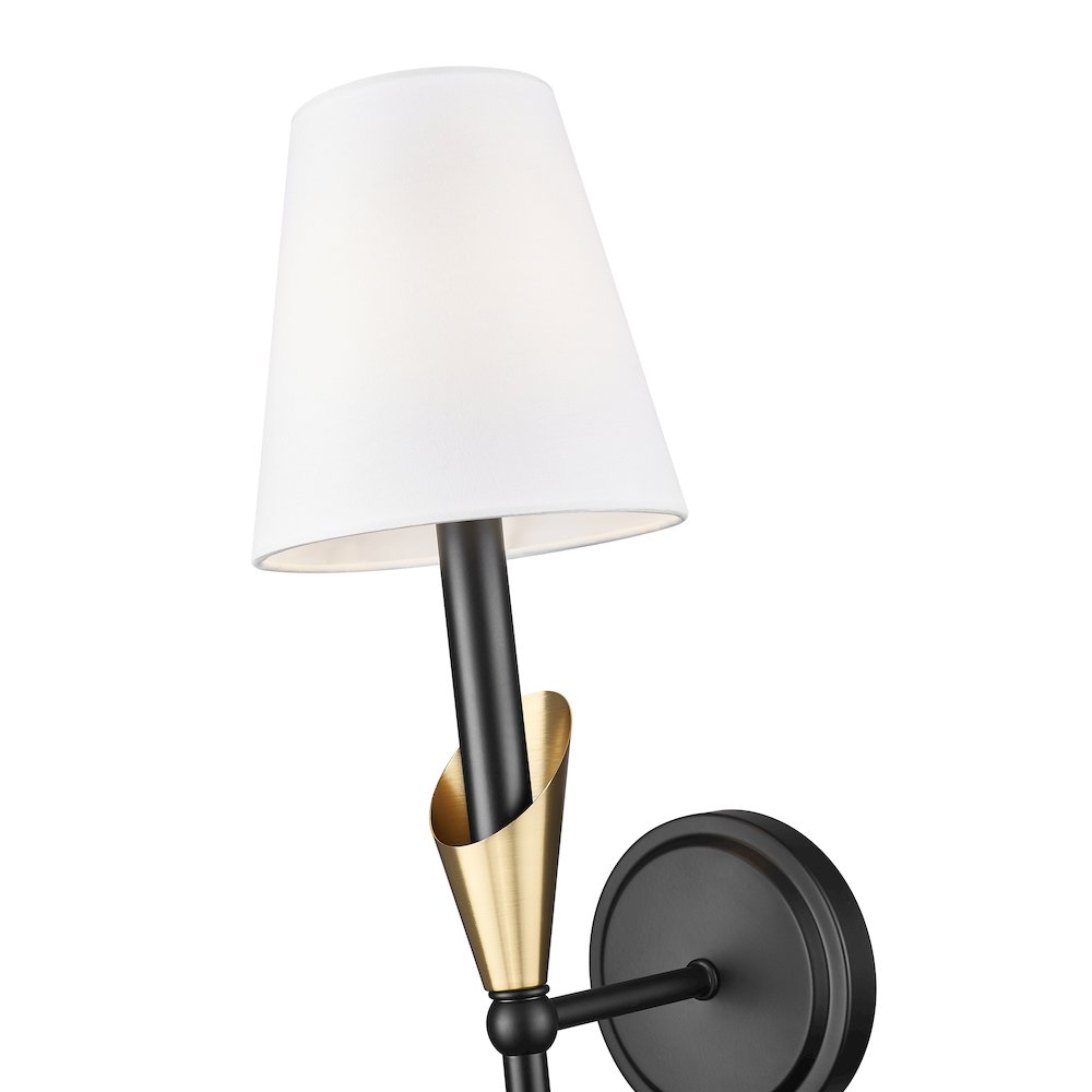 Z-Lite Claudelle 1 Light Wall Sconce in Matte Black + Modern Gold color. Picture 4