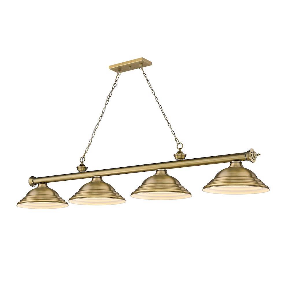 Z-Lite Cordon 4 Light Billiard, Steel Frame, Rubbed Brass Shade Color. Picture 1