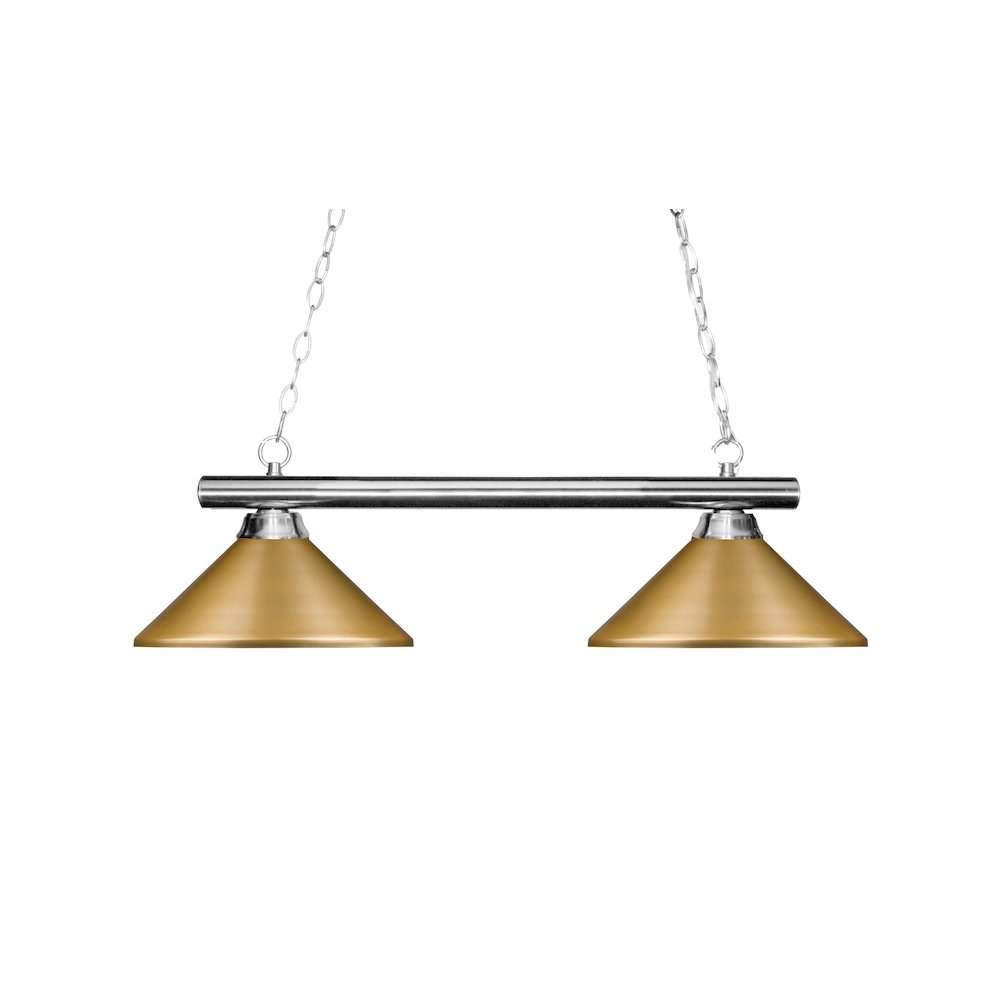 Z-Lite Sharp Shooter 2 Light Billiard, Steel Frame, Satin Gold Shade Color. Picture 1